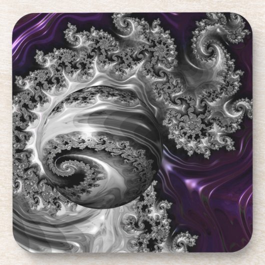Silber und Lila Fraktal Vortex Getränkeuntersetzer (Vorderseite)