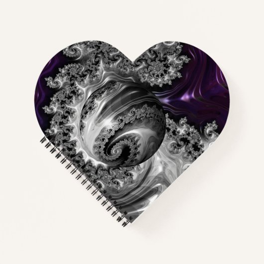 Silber und Lila Fraktal Vortex Heart Notebook Notizblock (Vorderseite)