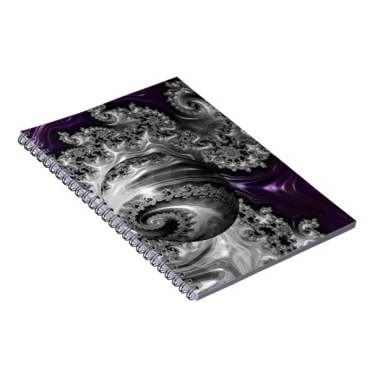 Silber und Lila Fraktal Vortex Spiral Notebook Notizblock (Rechte Seite)