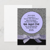 Silber und Lila Imitat Glitzer Girly Party Einladung (Vorne/Hinten)