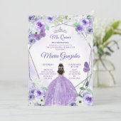 Silber und Lila Mis Quince Einladung (Stehend Vorderseite)