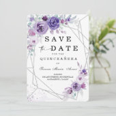 Silber und Lila Save the Date Quinceañera Einladung (Stehend Vorderseite)