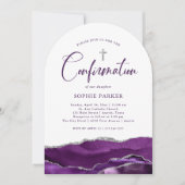 Silber und Lila Tor und Kreuz | Konfirmation Einladung (Vorderseite)