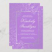 Silber und Lila Vintages Brautparty Einladung (Vorne/Hinten)