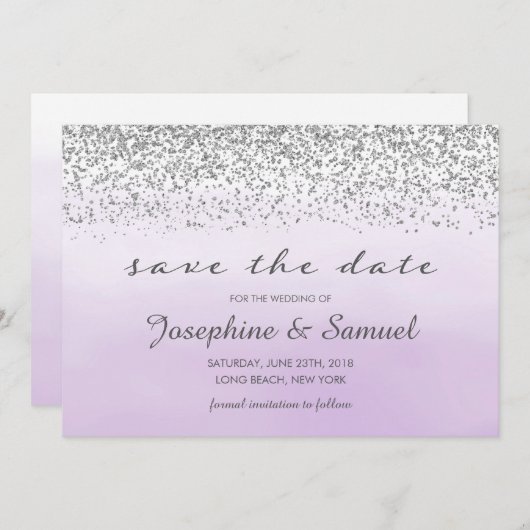 Silber und Lila Wasserfarbe Save the Date Einladung (Vorne/Hinten)