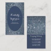 Silber-und Marine-elegantes mit BlumenVintages Visitenkarte (Vorne/Hinten)