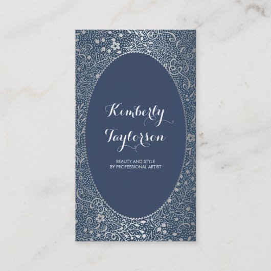 Silber-und Marine-elegantes mit BlumenVintages Visitenkarte (Vorderseite)
