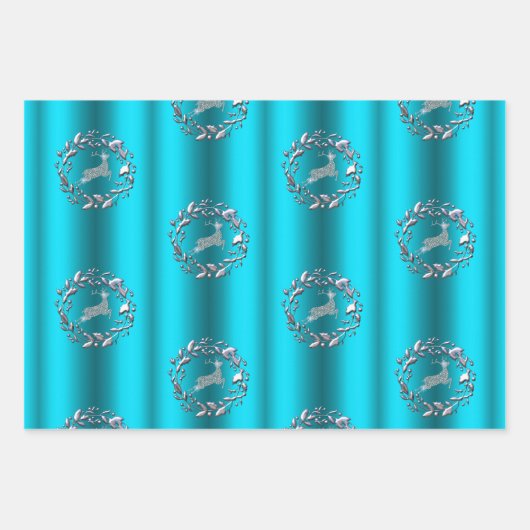 Silber und Metallic Aqua Weihnachten Geschenkpapier Set (Vorderseite 2)