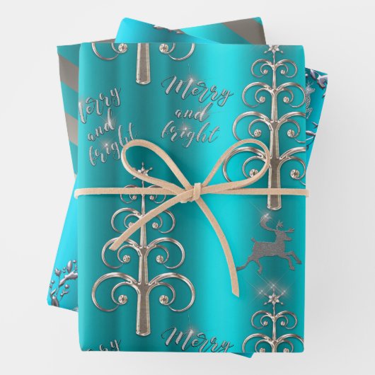 Silber und Metallic Aqua Weihnachten Geschenkpapier Set (Beispiel)