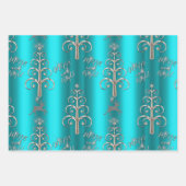 Silber und Metallic Aqua Weihnachten Geschenkpapier Set (Vorderseite)