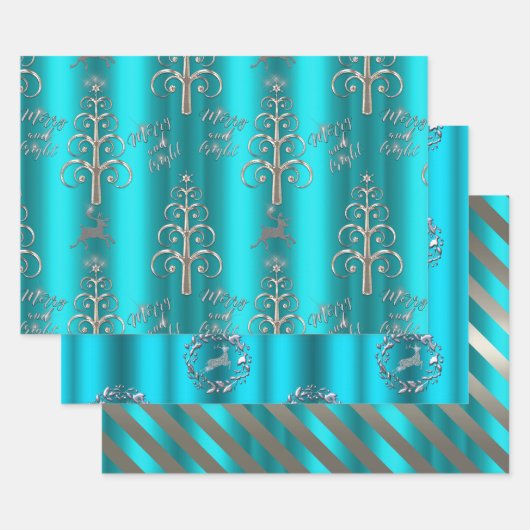 Silber und Metallic Aqua Weihnachten Geschenkpapier Set (Set)