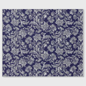Silber- und Mitternachtsblaue Damaste Geschenkpapier (Flach)