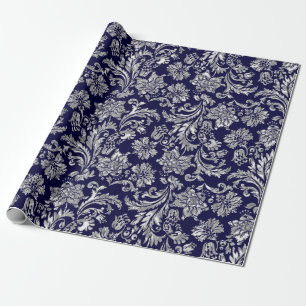Silber- und Mitternachtsblaue Damaste Geschenkpapier
