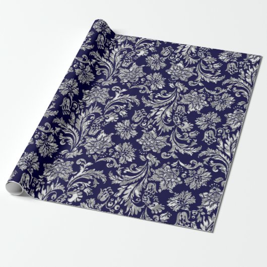 Silber- und Mitternachtsblaue Damaste Geschenkpapier (Ungerollt)