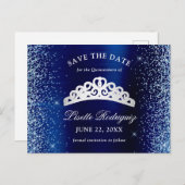 Silber und Navy Blue Quinceanera Save the Date Postkarte (Vorne/Hinten)