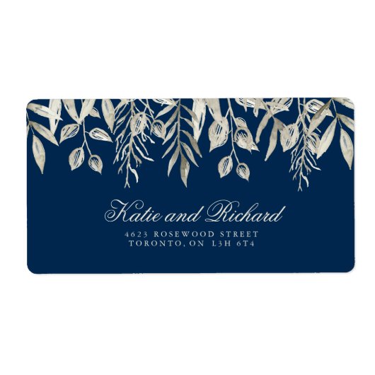 Silber- und Navy-Hochzeitsadressen-Labels (Vorne)