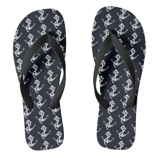 Silber- und Navy-Nautical-Anchor-Sandalen Badesandalen (Fußbett)