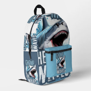 Silber und Navy Shark Graffiti Streetwear Aestheti Bedruckter Rucksack