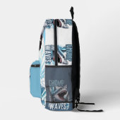 Silber und Navy Shark Graffiti Streetwear Aestheti Bedruckter Rucksack (Rechts)