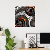 Silber und Orange Mandelbrot mit Sphere Poster (Heimbüro)