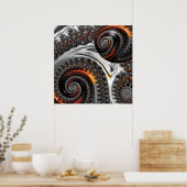 Silber und Orange Mandelbrot mit Sphere Poster (Küche)