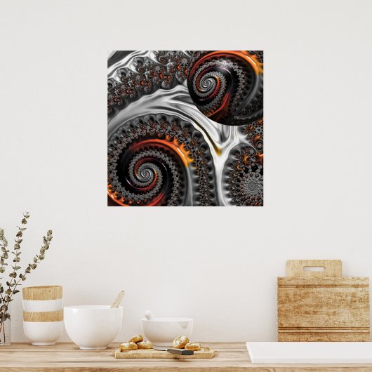 Silber und Orange Mandelbrot mit Sphere Poster (Küche)