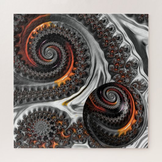 Silber und Orange Mandelbrot mit Sphere Puzzle (Horizontal)
