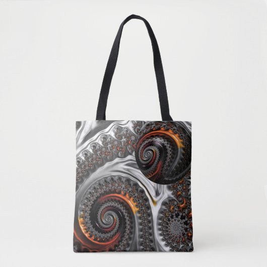 Silber und Orange Mandelbrot mit Sphere Tote Bag Tasche (Vorderseite)