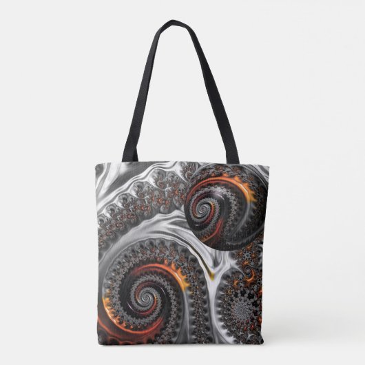 Silber und Orange Mandelbrot mit Sphere Tote Bag Tasche (Rückseite)
