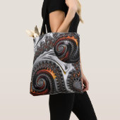 Silber und Orange Mandelbrot mit Sphere Tote Bag Tasche (Von Nahem)