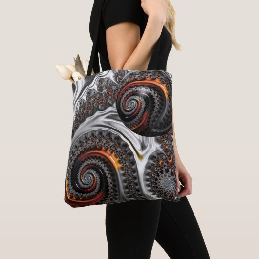 Silber und Orange Mandelbrot mit Sphere Tote Bag Tasche (Von Nahem)
