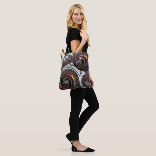 Silber und Orange Mandelbrot mit Sphere Tote Bag Tasche (Am Model)
