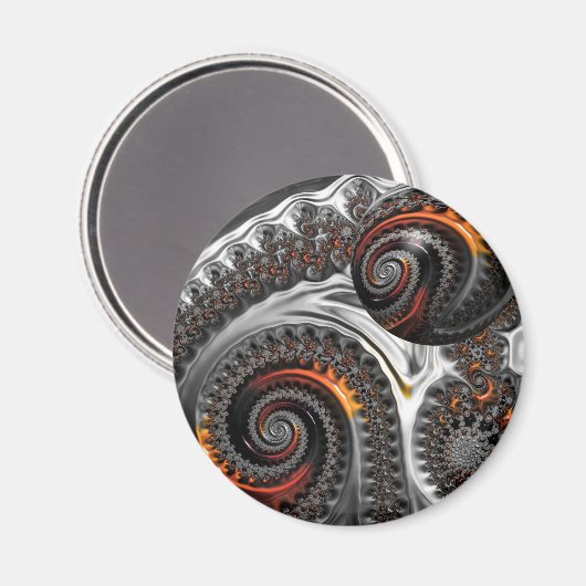 Silber und Orange Mandelbrot Sphere Magnet (Vorderseite/Rückseite)