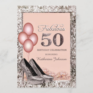 Silber-und Pfirsich-50. Geburtstags-Party Einladung