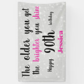 Silber und Pink 90. Geburtstag personalisiert Banner (Vertikal)