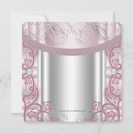 Silber und Pink Baby Christening Einladung (Rückseite)