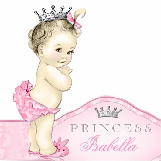 Silber und Pink Princess Baby Girl Freistehende Fotoskulptur (Vorne)