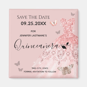 Silber und Rosa Kleid Quinceanera Save the Date Magnet
