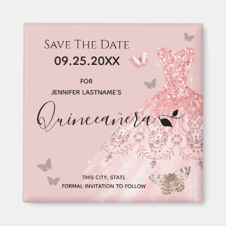 Silber und Rosa Kleid Quinceanera Save the Date Magnet