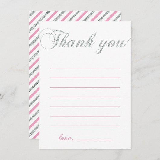 Silber und Rosa | Modernes Girl Party Vielen Dank Dankeskarte (Vorne/Hinten)
