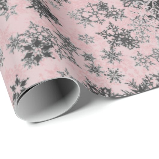 "Silber und Rosa Schneeflocken Geschenkpapier (Rolleneckpunkt)