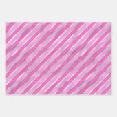 Silber und Rosa Streifen Geschenkpapier Set (Vorderseite 3)