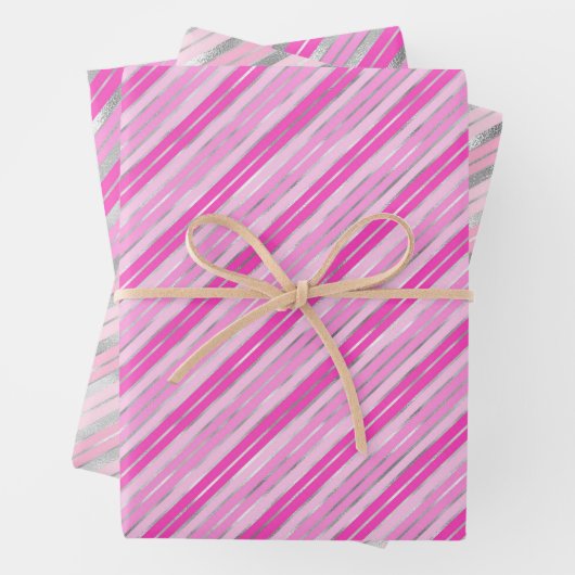 Silber und Rosa Streifen Geschenkpapier Set (Beispiel)