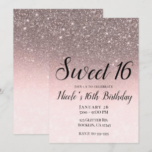 Silber- und rosafarbenes Glitter-Funkeln glamourös Einladung