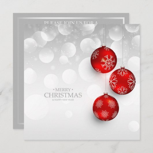 Silber und Rot frohe Weihnachten | Einladung (Vorne/Hinten)