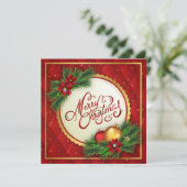 Silber und Rot Frohe Weihnachten| Einladung (Stehend Vorderseite)