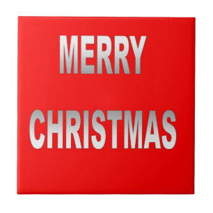 Silber und Rot frohe Weihnachten Fliese