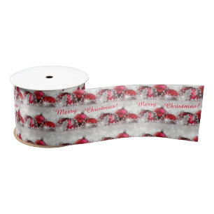 Silber und Rot frohe Weihnachten Satin Ribbon Satinband