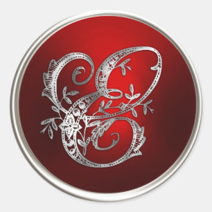Silber-und Rot-Monogramm-E-Umschlag Aufkleber