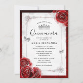 Silber und Rote Rose Elegant Quinceanera Einladung (Vorderseite)